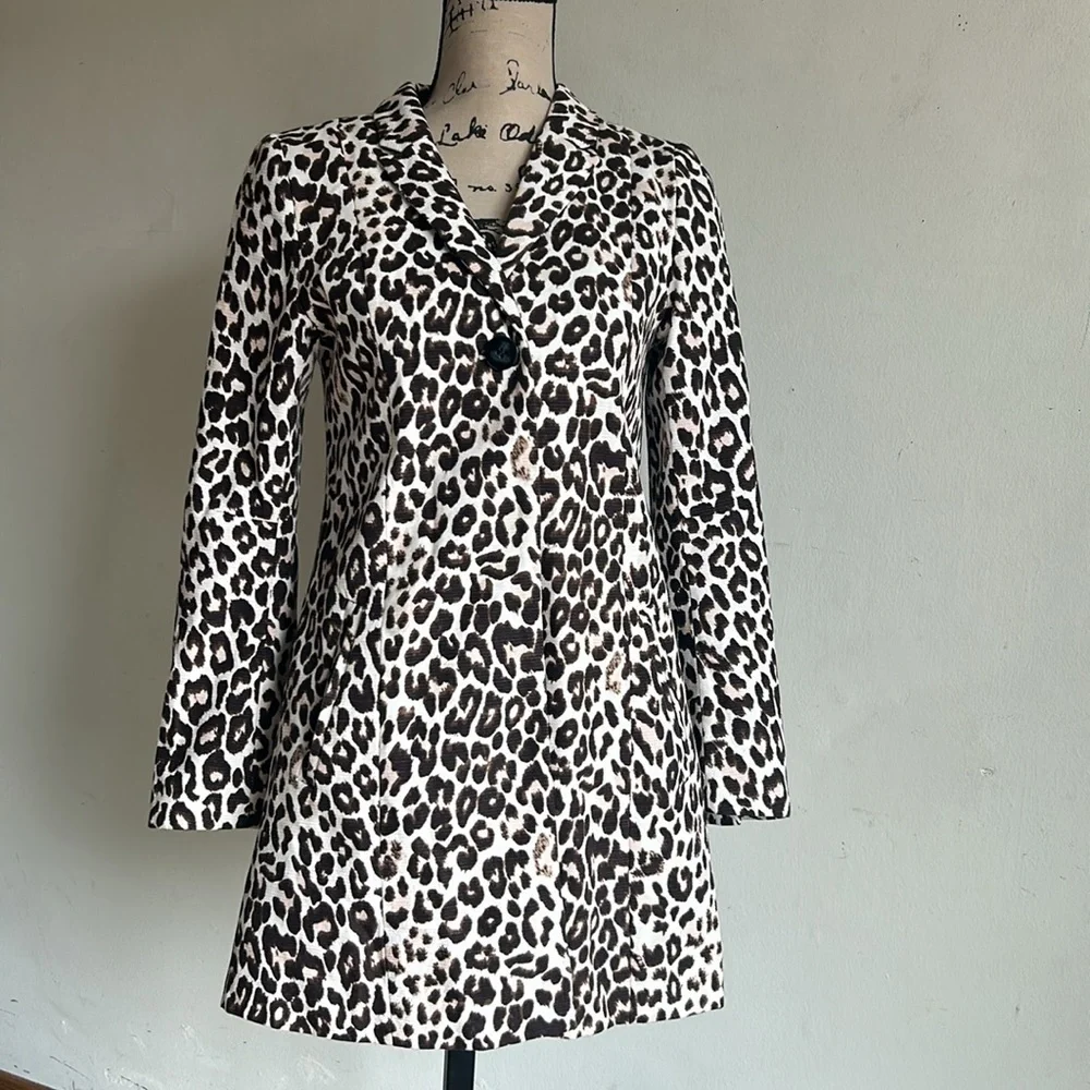 H&M Leopard Print Button-Up Coat in Black and White